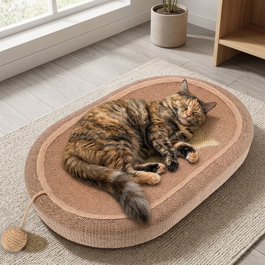 Oval Sisal Cat Scratcher Bed with Toy Ball – product view 6