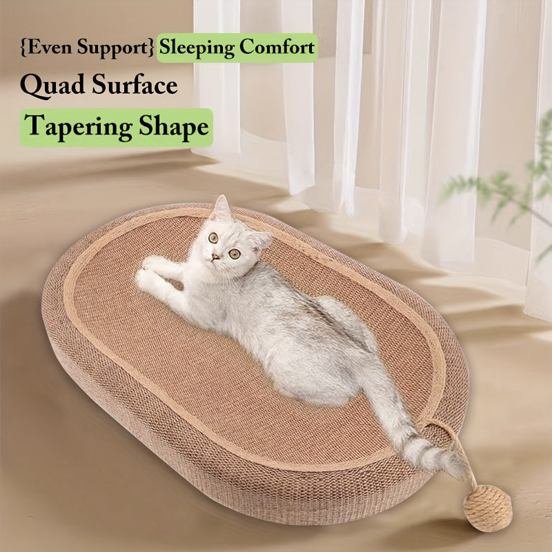 Oval Sisal Cat Scratcher Bed with Toy Ball – product view 3