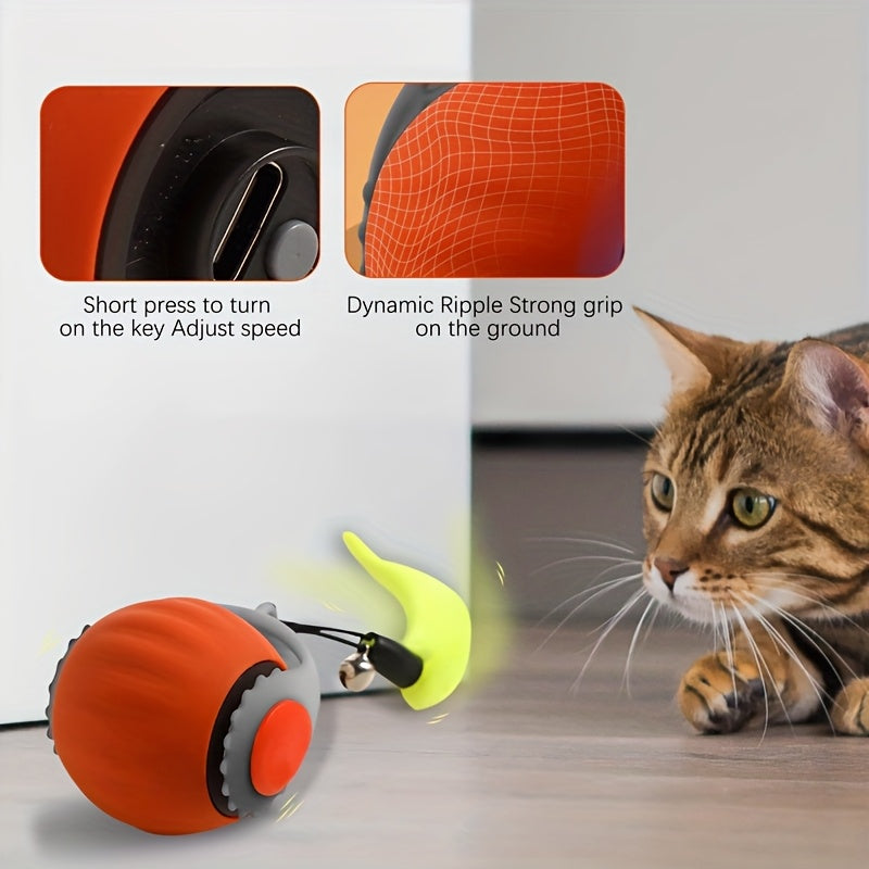 USB Rechargeable Rolling Cat Toy Ball with Tail – product view 3