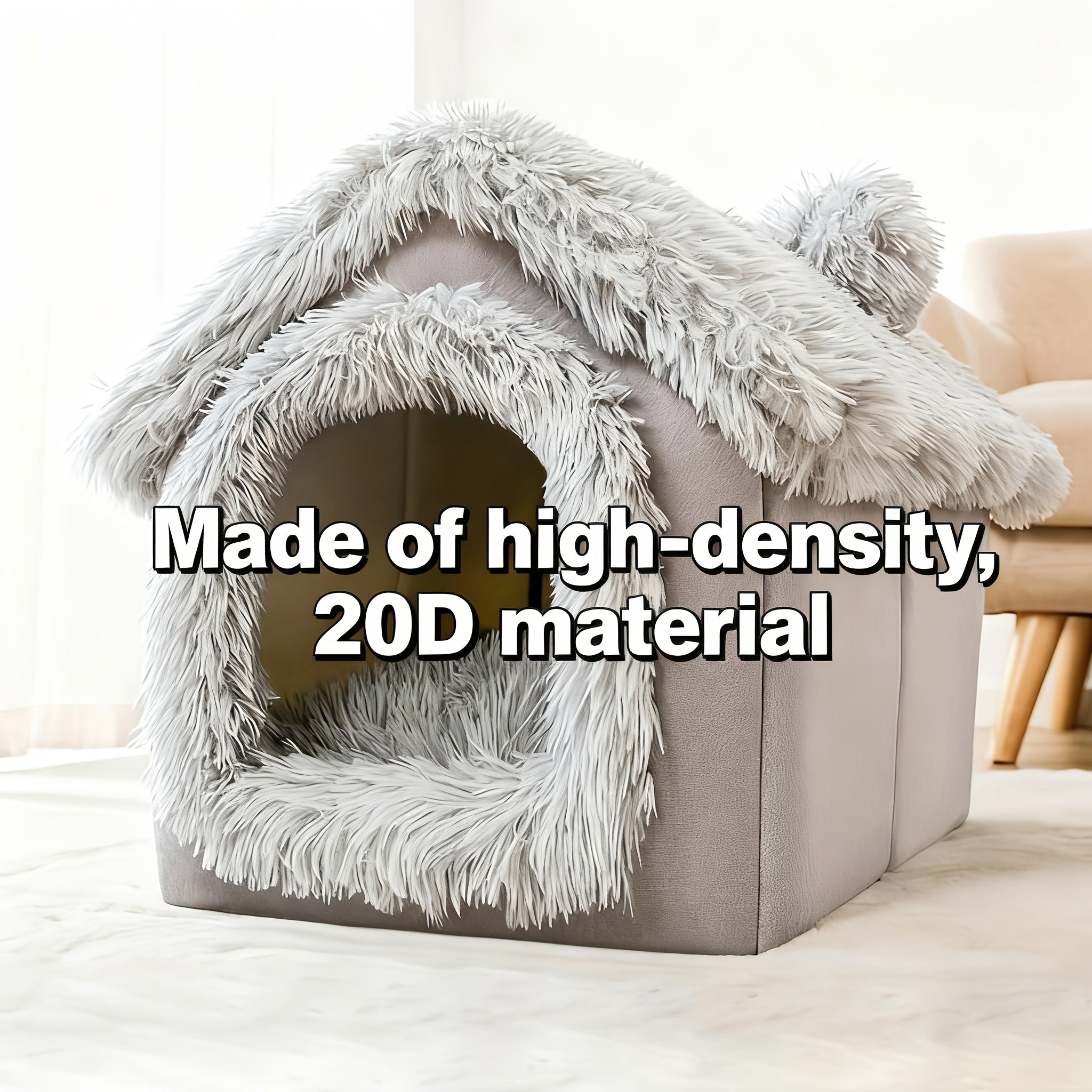 Removable Plush Semi-Enclosed Cat Bed – product view 6