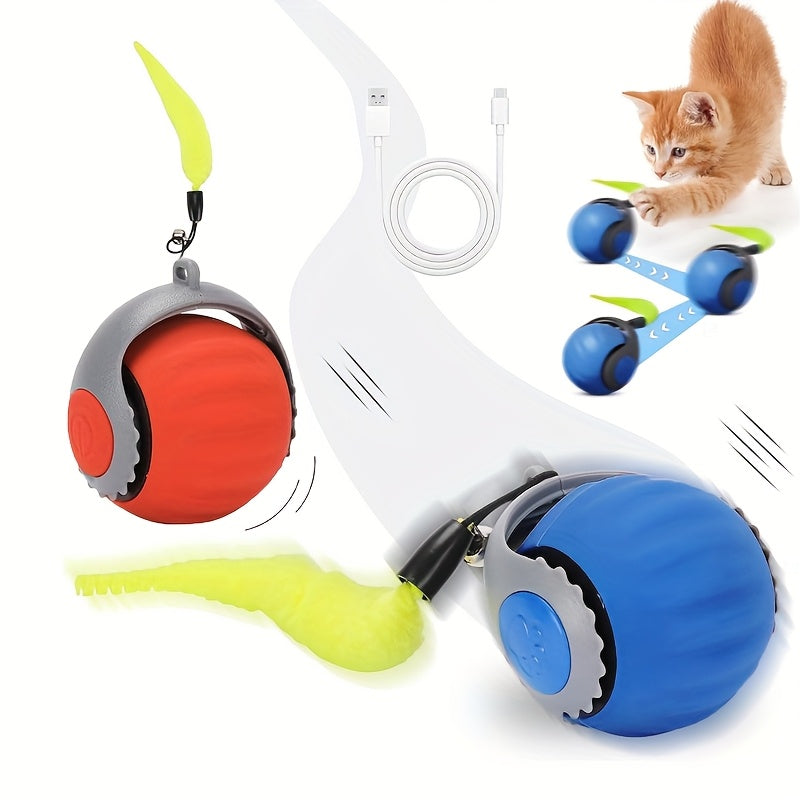 USB Rechargeable Rolling Cat Toy Ball with Tail – product view 1