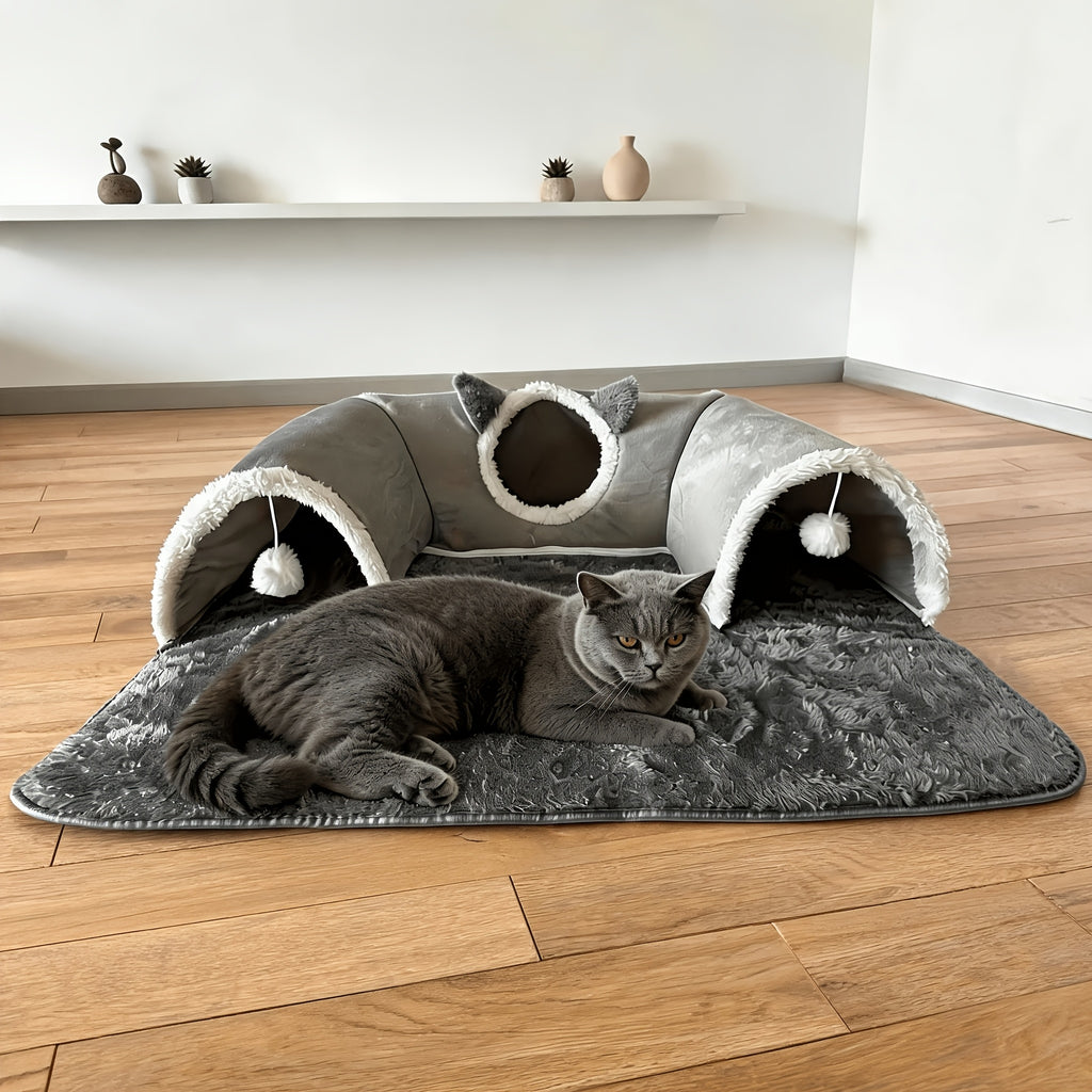 Removable 2-in-1 Cat Tunnel Bed & Play Mat – product view 4
