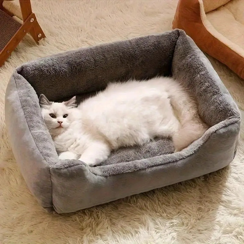 Plush Square Cat Cushion Bed – product view 2