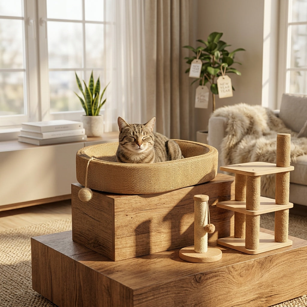 Sisal Cat Scratcher Lounge Chair with Toy Ball – product view 6