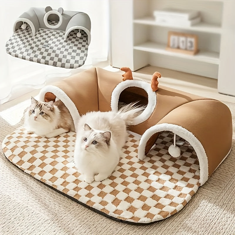 2-in-1 Cat Tunnel Bed & Play Mat – product view 3
