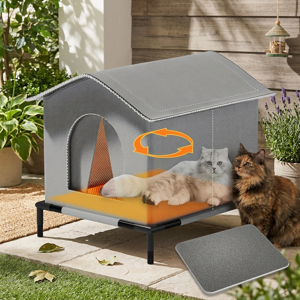 Insulated Outdoor Cat House with Cushion – product view 6