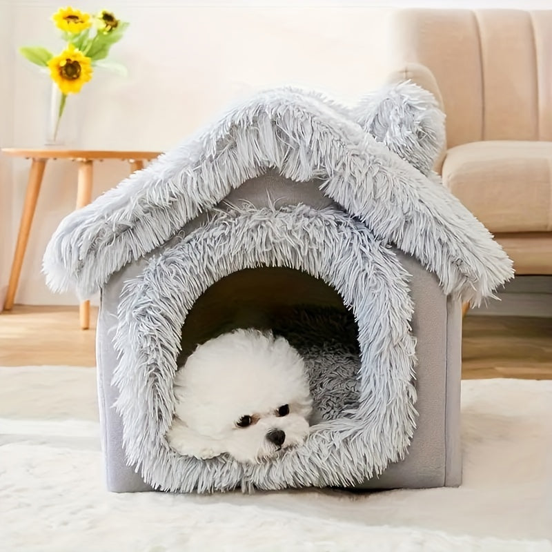 Removable Plush Semi-Enclosed Cat Bed – product view 1