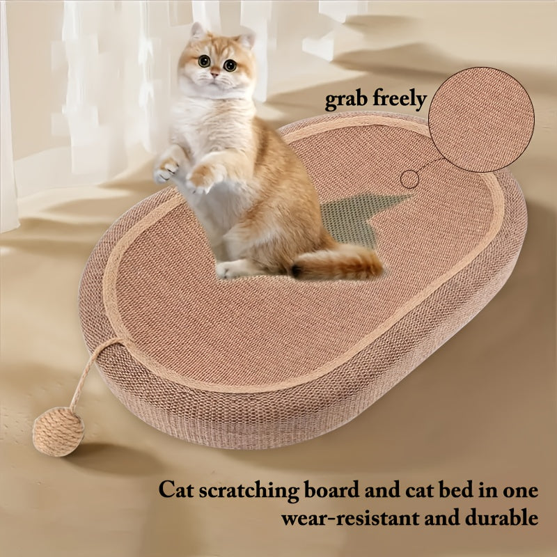 Oval Sisal Cat Scratcher Bed with Toy Ball – product view 4
