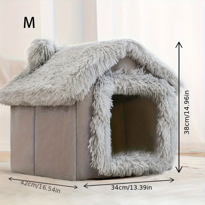 Removable Plush Semi-Enclosed Cat Bed – product view 3