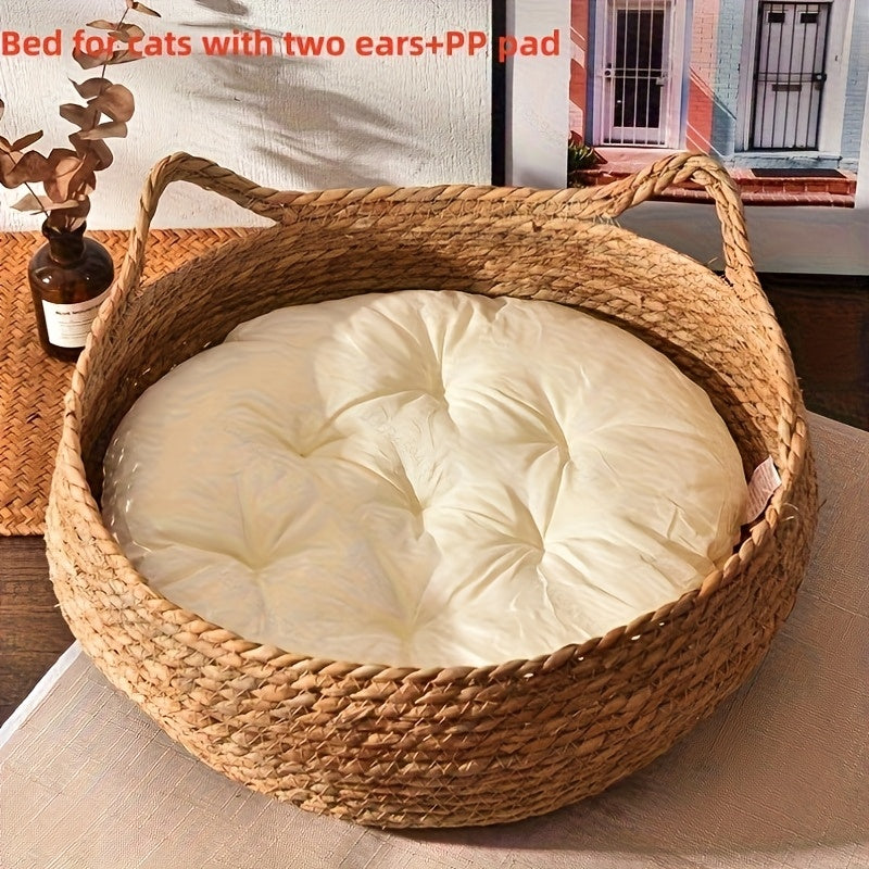 Hand-Woven Rattan Cat Bed – product view 1