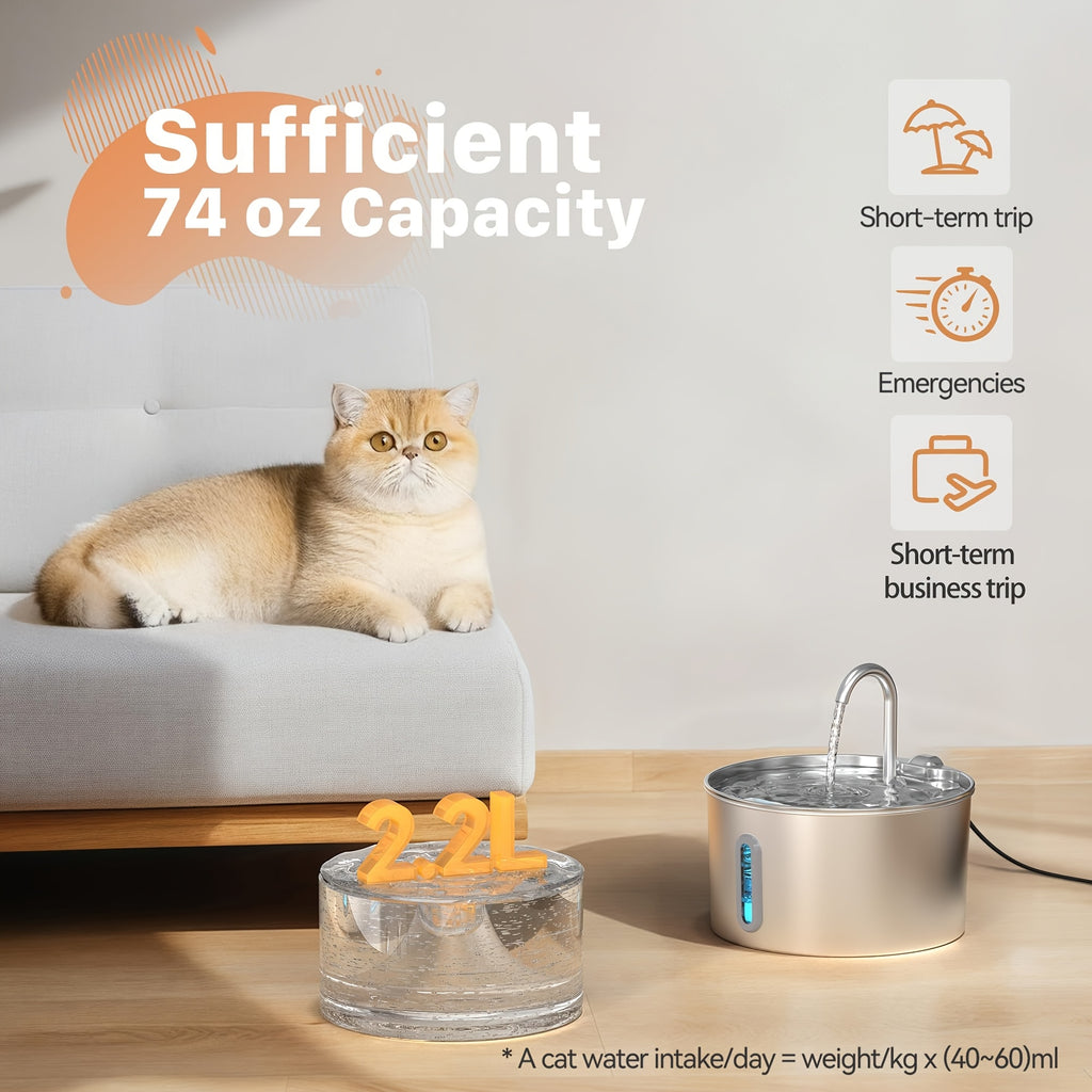 2.2L Stainless Steel Cat Water Fountain – product view 4