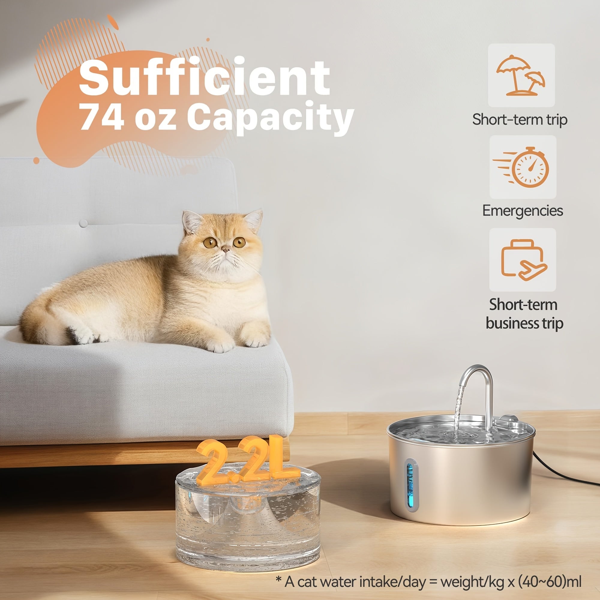 2.2L Stainless Steel Cat Water Fountain – product view 4