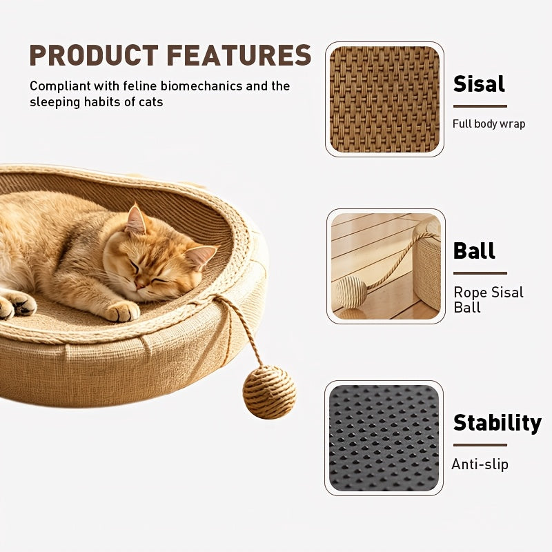 2-in-1 Oval Sisal Cat Scratcher Bed – product view 3